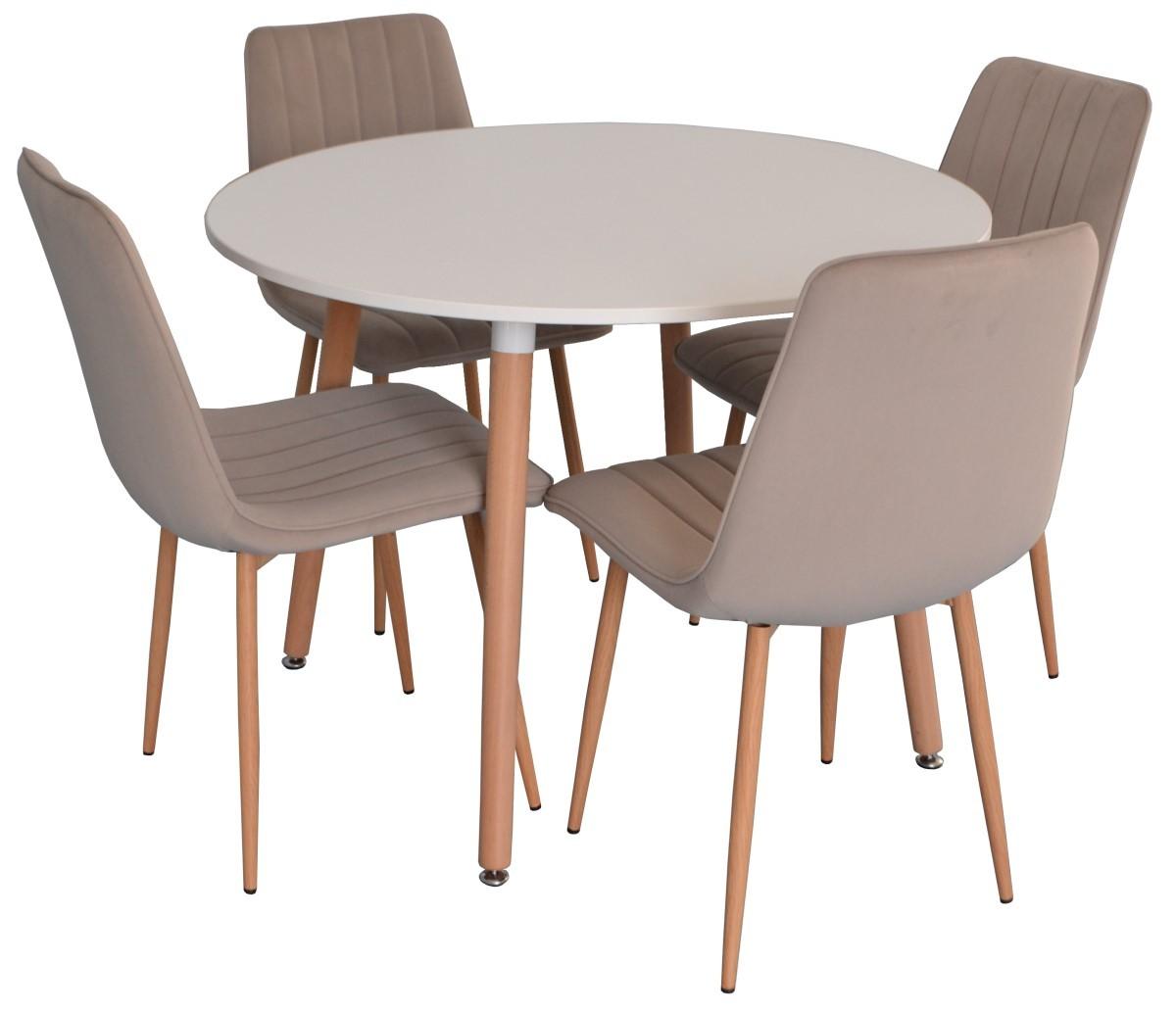 Set de masa si scaune Evelin DT 402-1 + 4 scaune XR-154WO/Light Beige 8 Velur