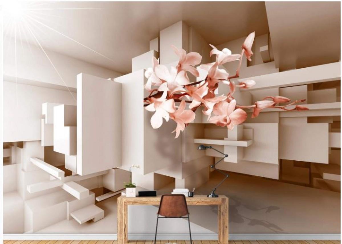 Fototapet 3d Art.Desig Orhidee și fundal 3D