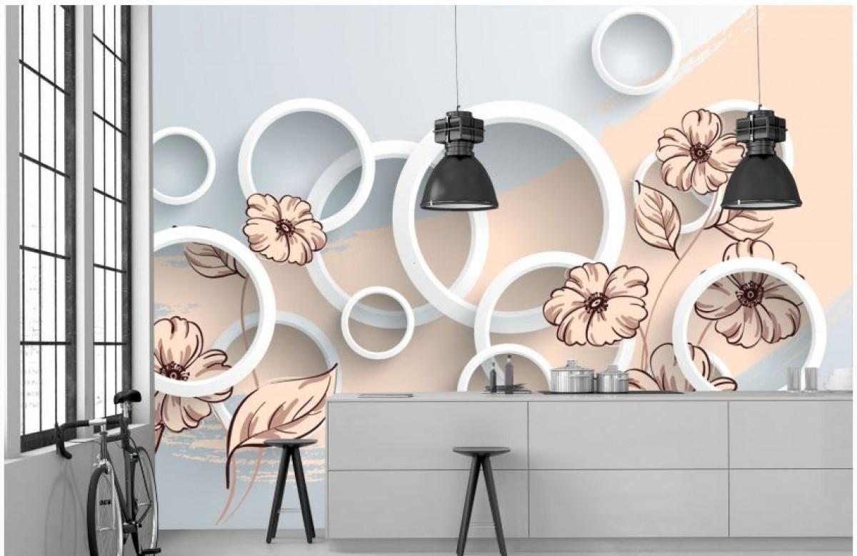 Fototapet 3d Art.Desig Cercuri pe fundal sur cu flori