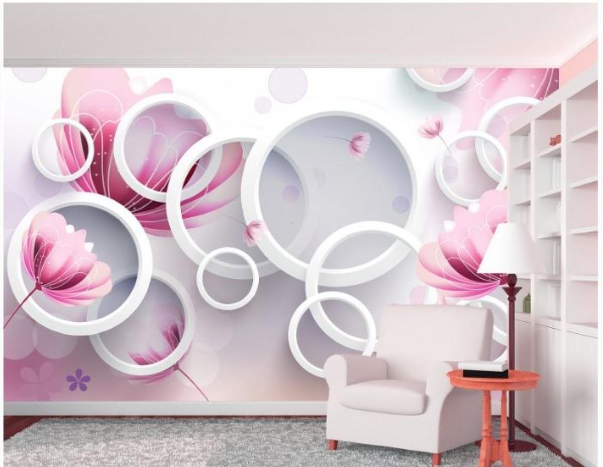 Fototapet 3d Art.Desig Cercuri si flori pe un fundal blând