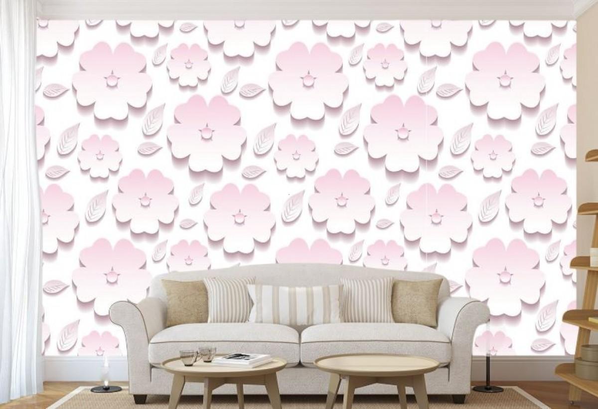 Fototapet 3d Art.Desig Flori pe un fundal roz_2