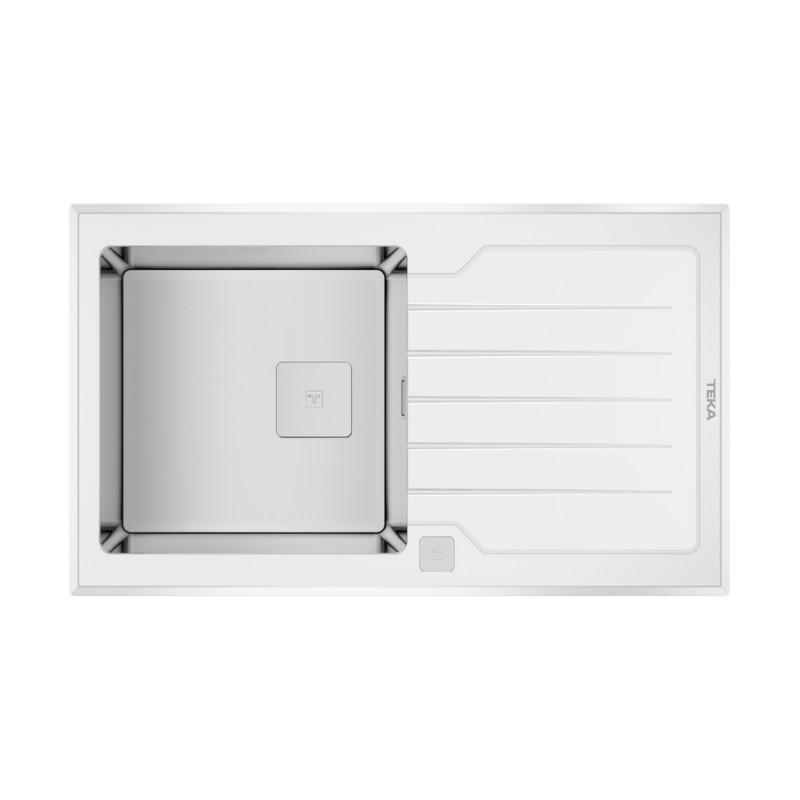 Chiuveta de bucatarie Teka Diamond RS15 1B 1D 86 White Inox + Glass White