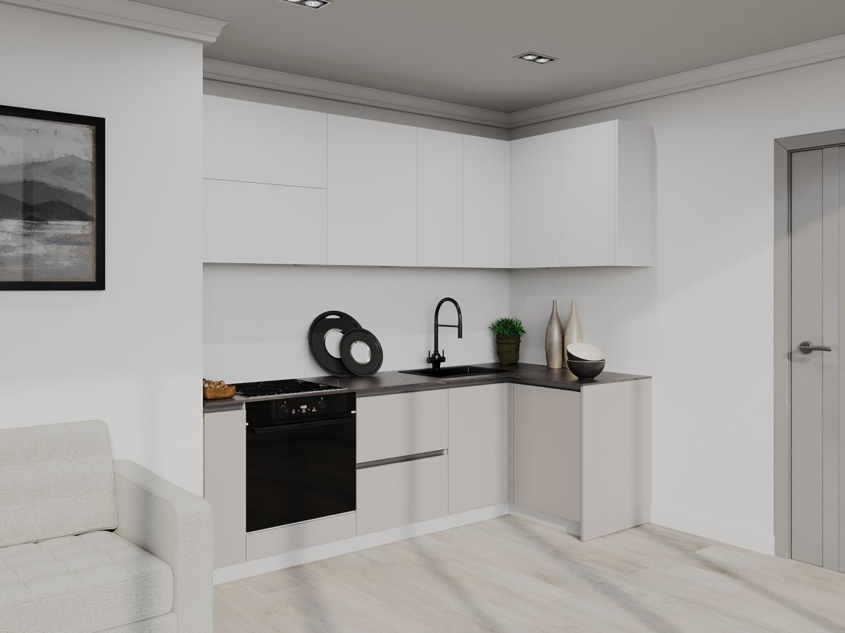 Set mobila bucatarie Bayro Monti Cucine 2.4x1.2 m White Mat / Trend Grey