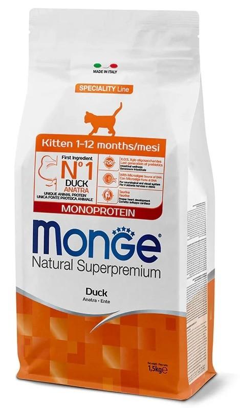 Hrana uscata pentru pisici Monge Natural Superpremium Monoprotein Kitten Duck 1.5 kg