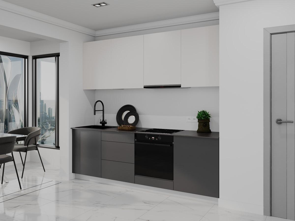 Set mobila bucatarie Bayro Spring 2.4 m Light Crem / Storm Grey