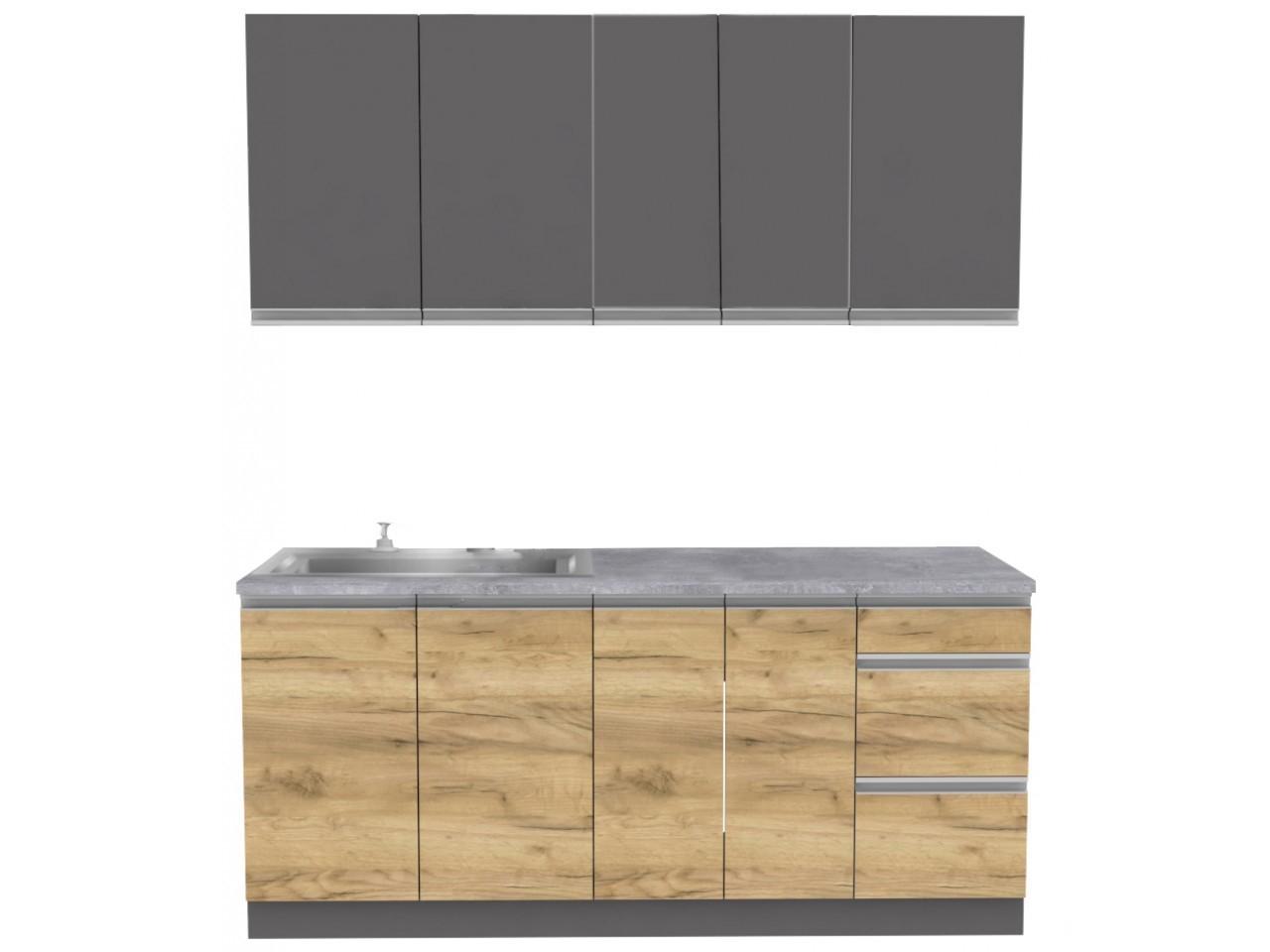 Set mobila bucatarie Yasen Madera 1.8 m grafit/stejar kraft gold (stâng)