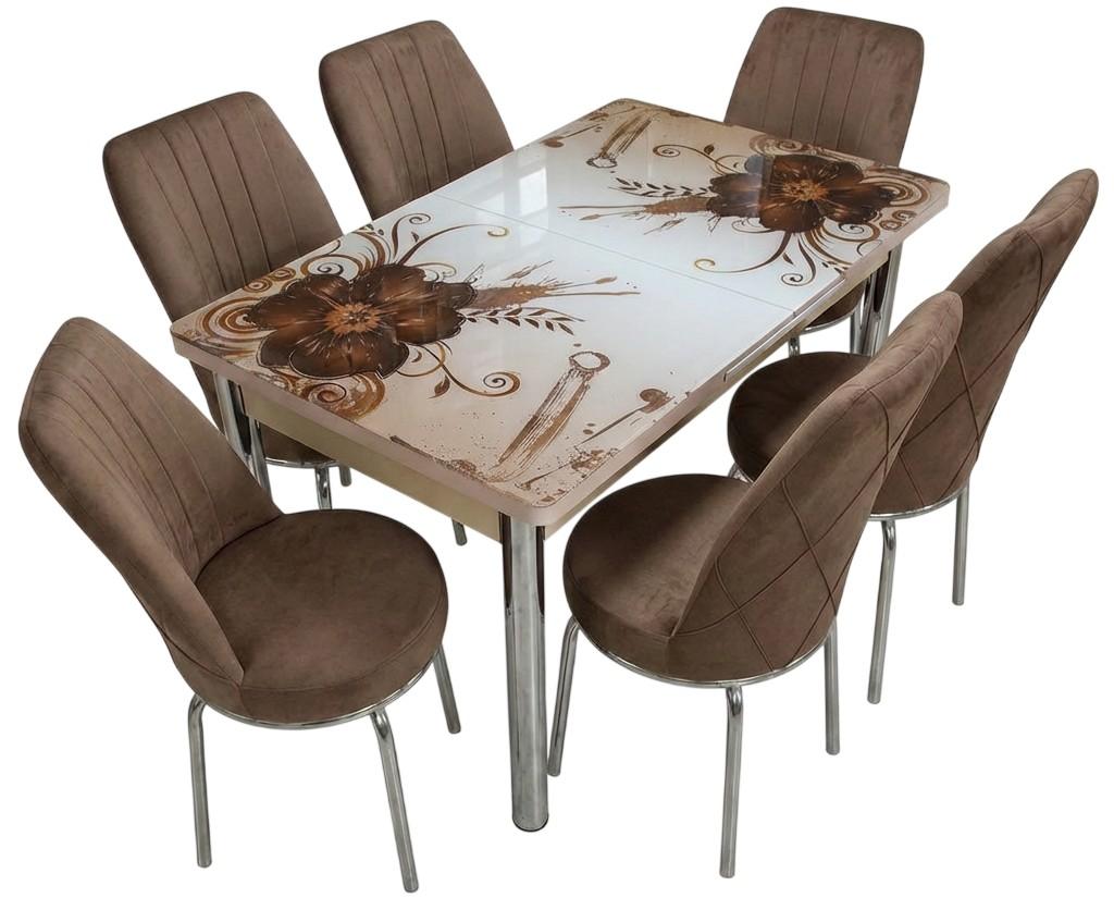 Set de masa si scaune VLM Kelebek Petal + 6 scaune Econom Maro
