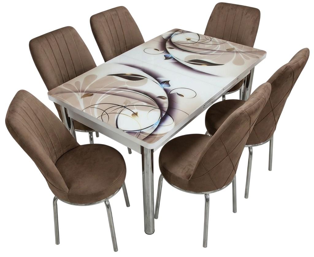 Set de masa si scaune VLM Kelebek Floral + 6 scaune Econom Maro