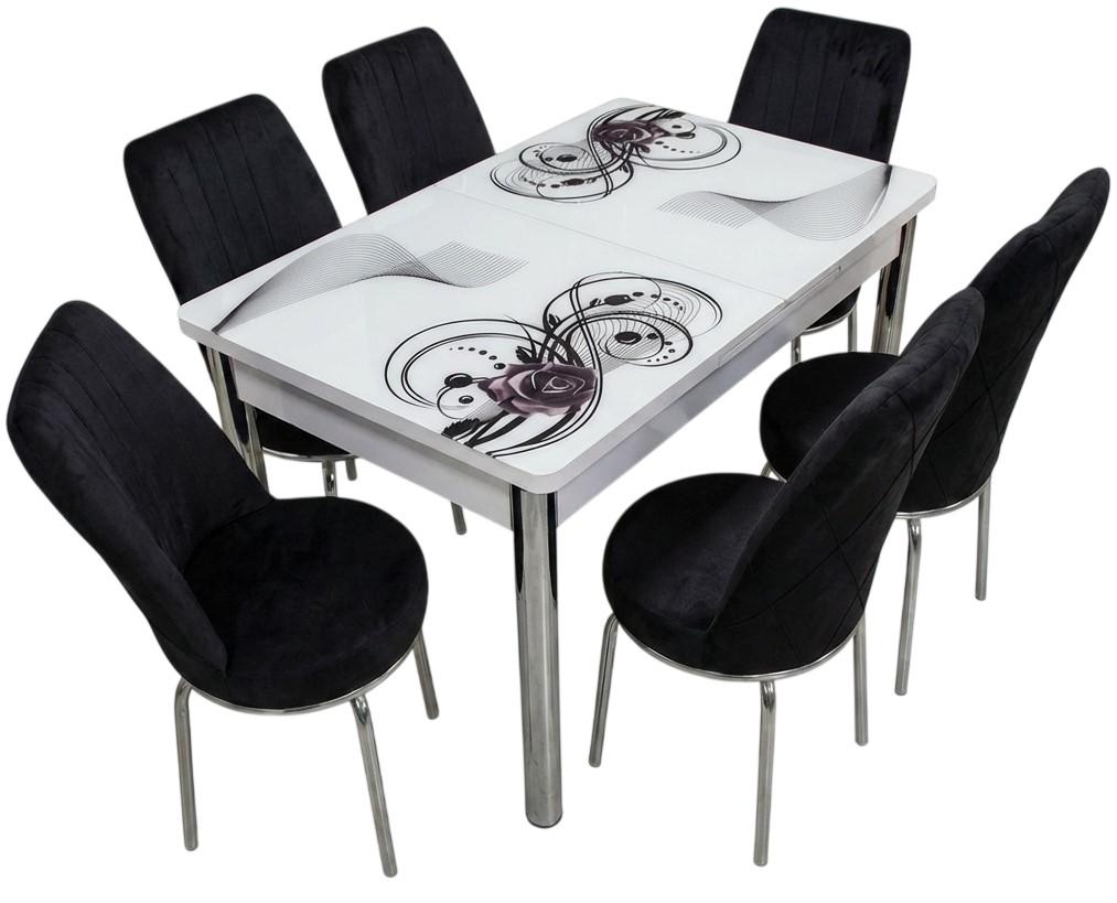 Set de masa si scaune VLM Kelebek Roza + 6 scaune Econom Negru