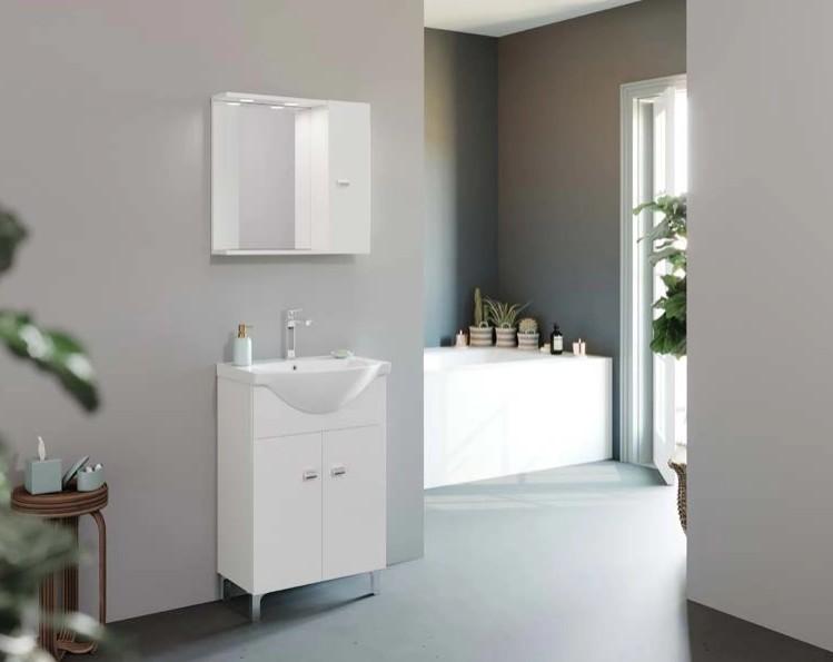 Комплект мебели для ванной Savini Due Smart 550 + Зеркало со шкафом 839+199LED