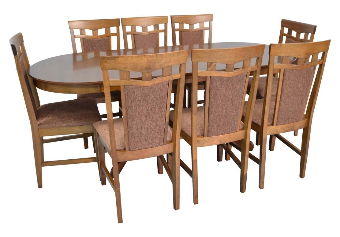 Set de masa si scaune Evelin HV-31N Burnish Oak + 8 scaune Deepa R Burnish Oak / F-789 (Maro)