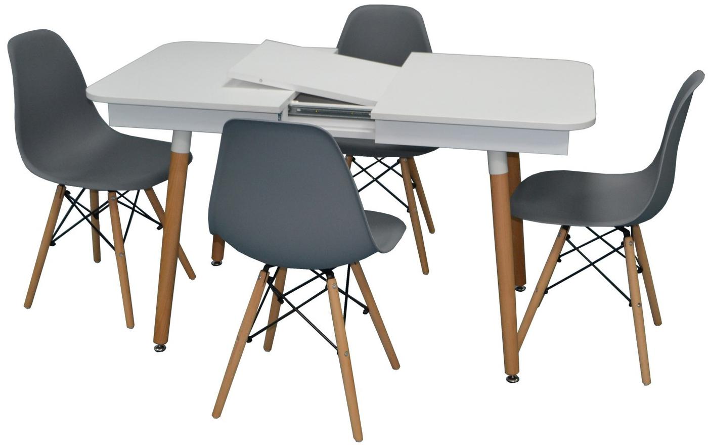 Set de masa si scaune Evelin DT 431-1R Wo + 4 scaune LC-021 Grey(Gri)