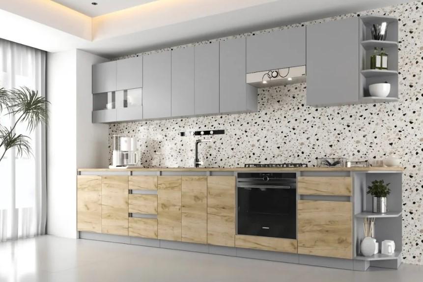 Set mobila bucatarie ML Mobila Monterrey Nr.1 3.45 m Gri / Stejar Kraft Gri