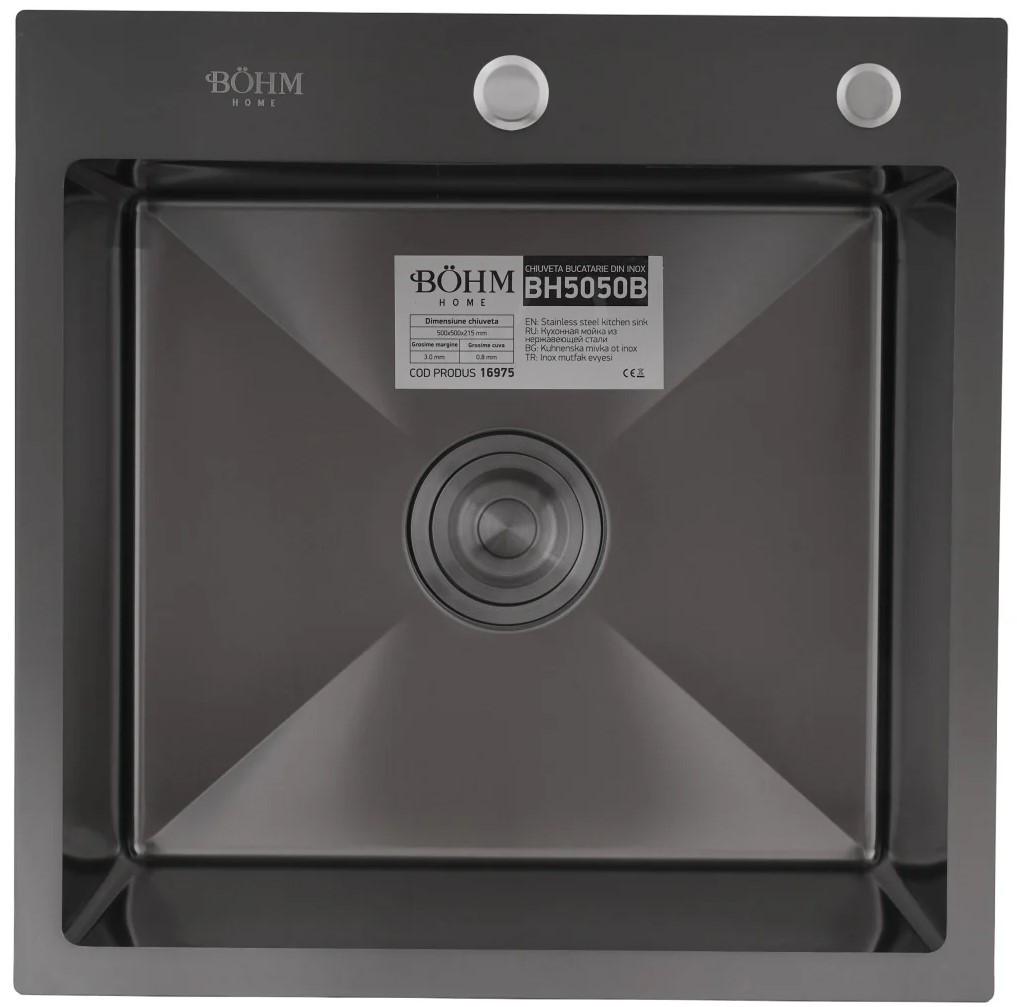 Chiuveta de bucatarie Bohm SUS304 50x50x21.5 NANO-BLACK