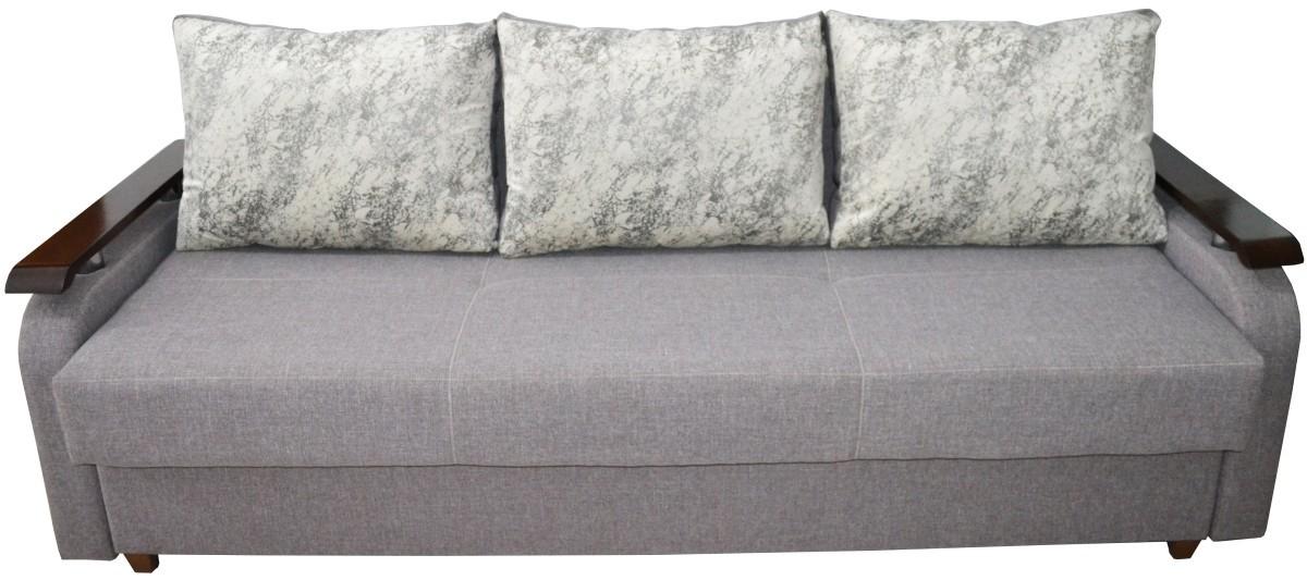 Диван Viitorul Odihna D (подлокотники дерево) Дуб Светлый / Рогожка Серый