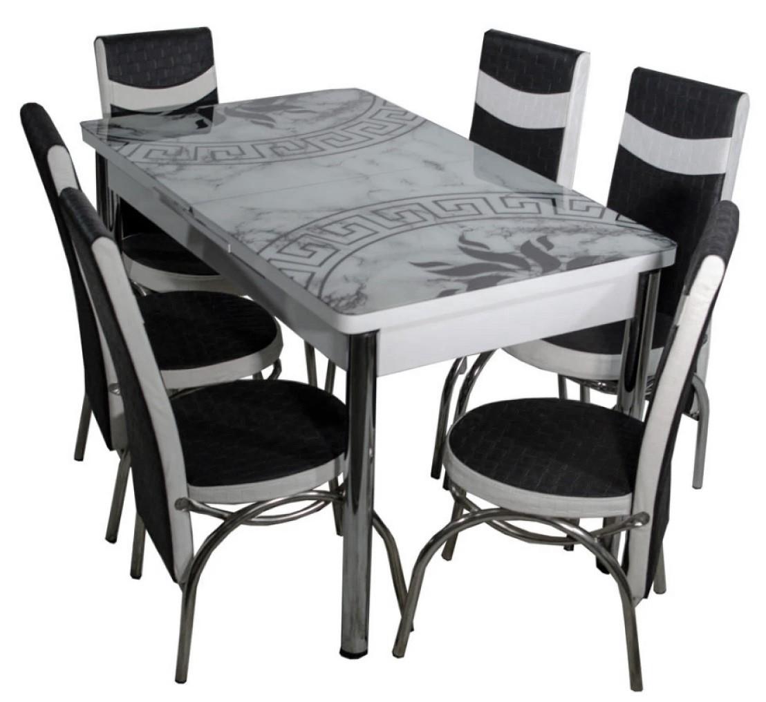 Set de masa si scaune Kelebek (0667) + 6 scaune Merchan Negru / Alb