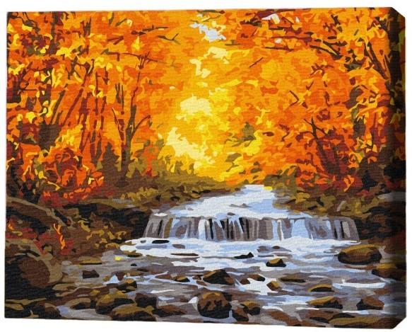 Tablou pe numere BrushMe Cascadă în aurirea de toamnă 40×50 cm (fără cutie)