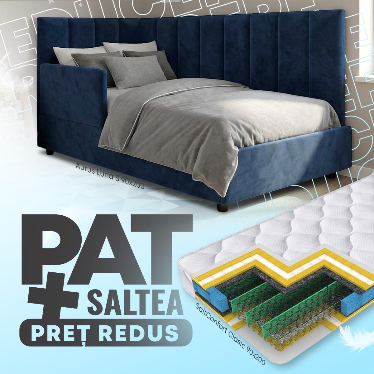 Детская кровать Aurus Luna S (с бортиком) 90x200 (левый) Синий + Матрас Salt Confort Clasic 90x200