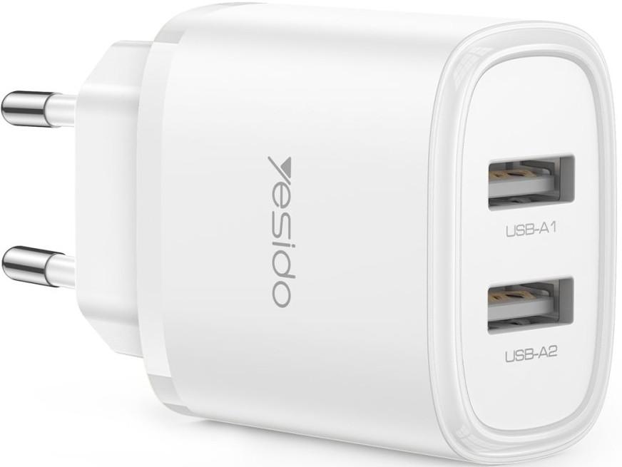 Incarcator telefon Yesido Wall Charger 2*USB-A 24W Max YC72 White