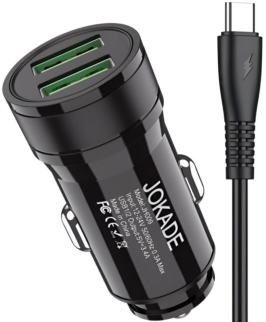 Incarcator auto Jokade 2*USB-A with Cable USB-A to Type-C JH010 Black