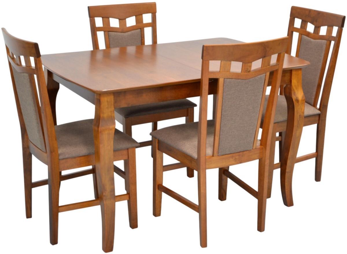 Set de masa si scaune Evelin HV-29V Burnish Oak + 4 scaune Deepa R Burnish Oak / Ekea12 Dark Brown