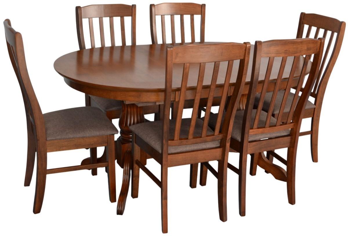 Set de masa si scaune Evelin HV-33V Burnish Oak + 6 scaune Wenyi Burnish Oak / Ekea12 Dark Brown