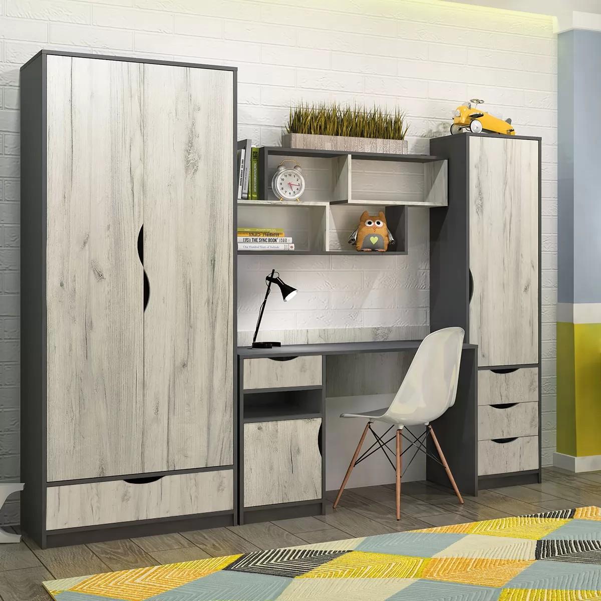 Mobila camera copii Yasen Disney Nr.3 Gri Grafit / Stejar Kraft Alb