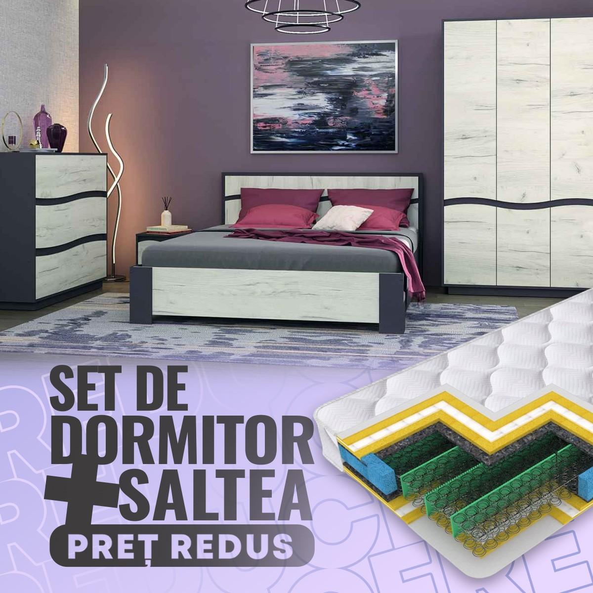 Set dormitor Yasen Geneva Grafit + Saltea Salt Confort Clasic 160x200