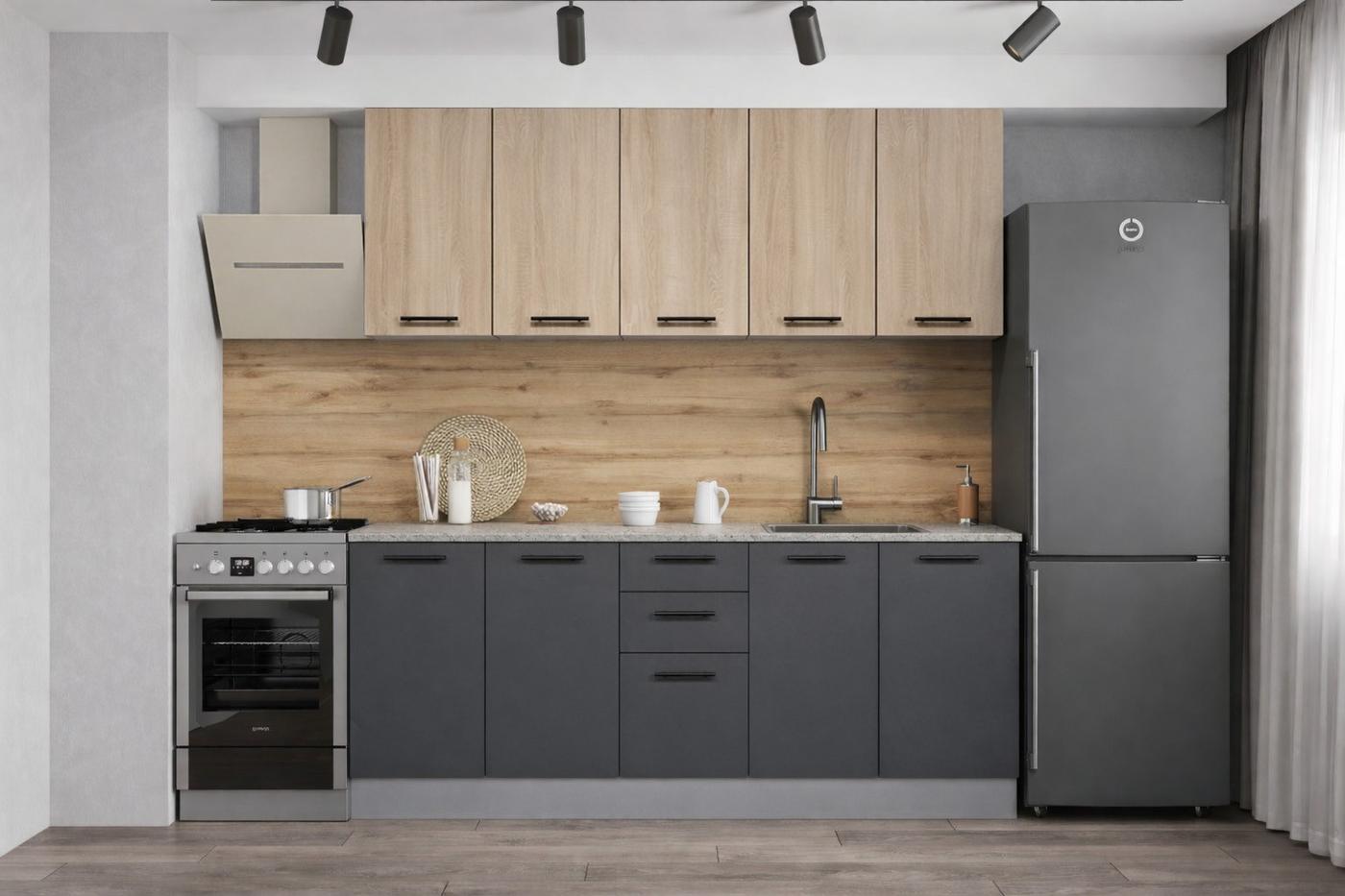 Кухонный гарнитур Alcantara 2 м Сонома / Темно-Серый