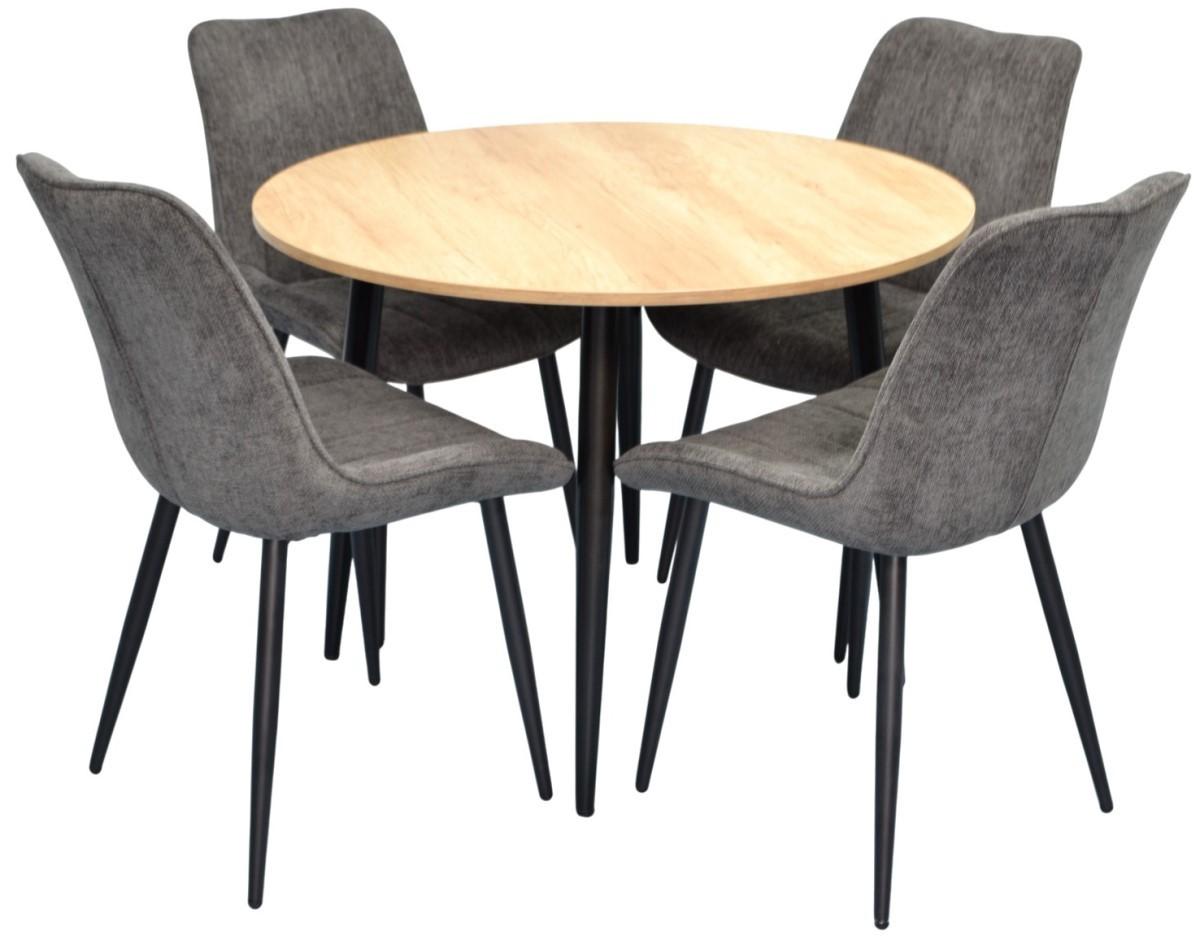 Set de masa si scaune Evelin DT 402-2 B + 4 scaune YTC-055 B / UF885-15 Dark Grey