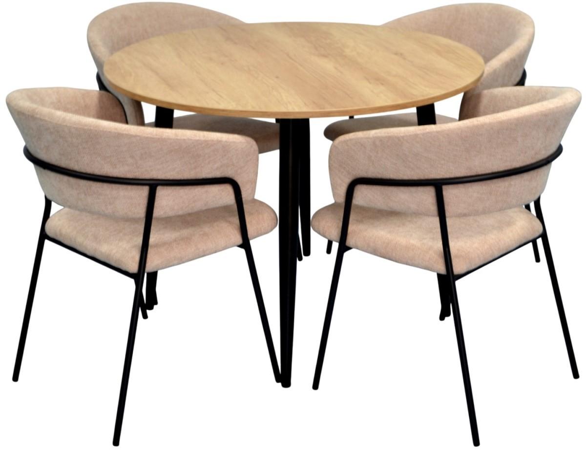 Set de masa si scaune Evelin DT 402-2 B + 4 scaune YTC-097 B / UF885-03 Light Beige