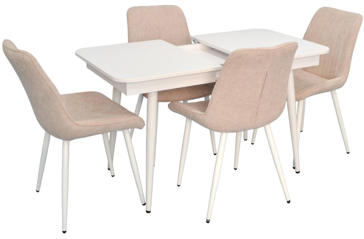 Set de masa si scaune Evelin DT 432-1R Wh + 4 scaune YTC-055 Wh / UF885-03 Light Beige