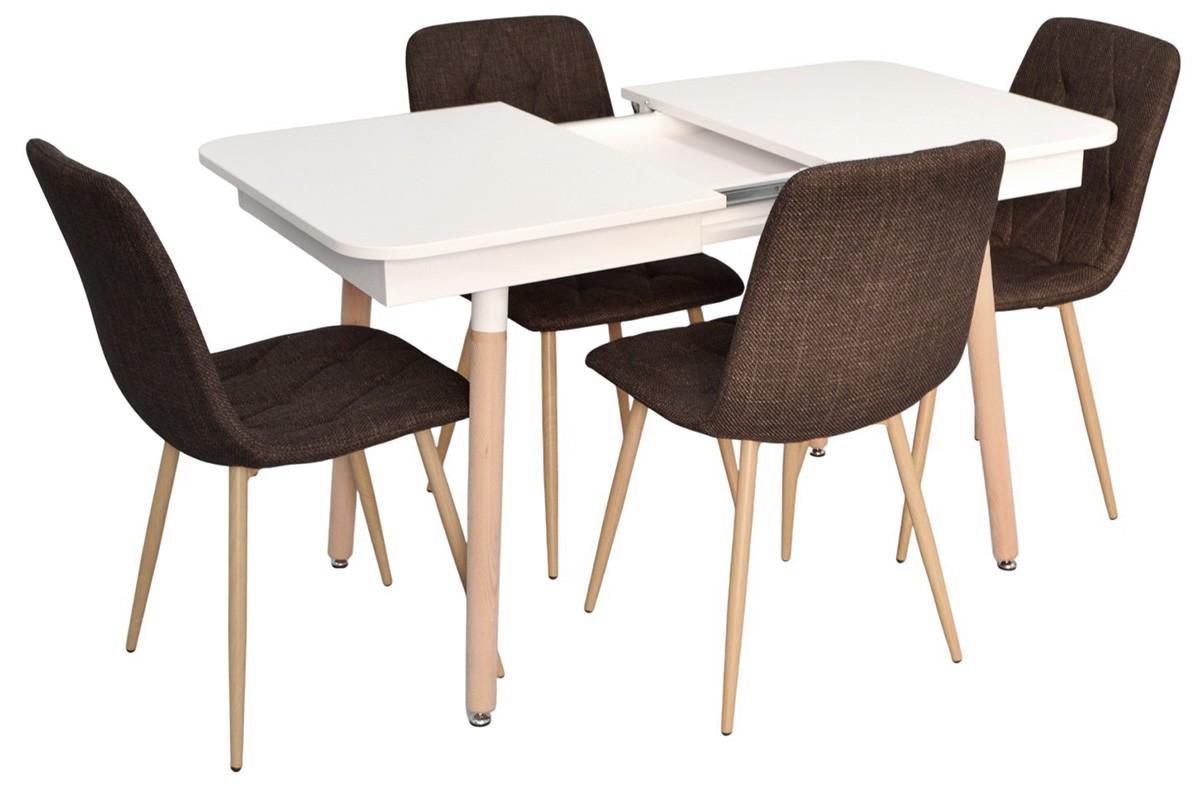 Set de masa si scaune Evelin DT 432-1R Wo + 4 scaune YTC-080 Wo / BJORN-45 Dark Brown