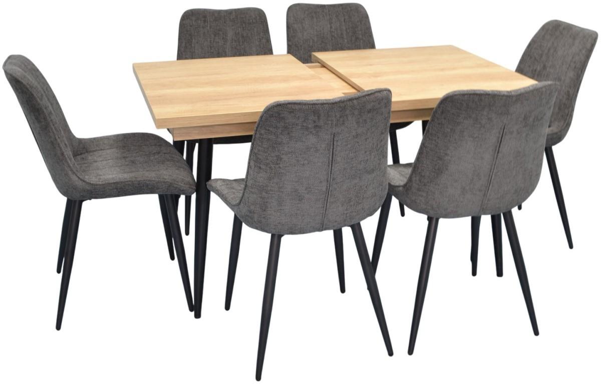 Set de masa si scaune Evelin DT 433-4 B + 6 scaune YTC-055 B / UF885-15 Dark Grey