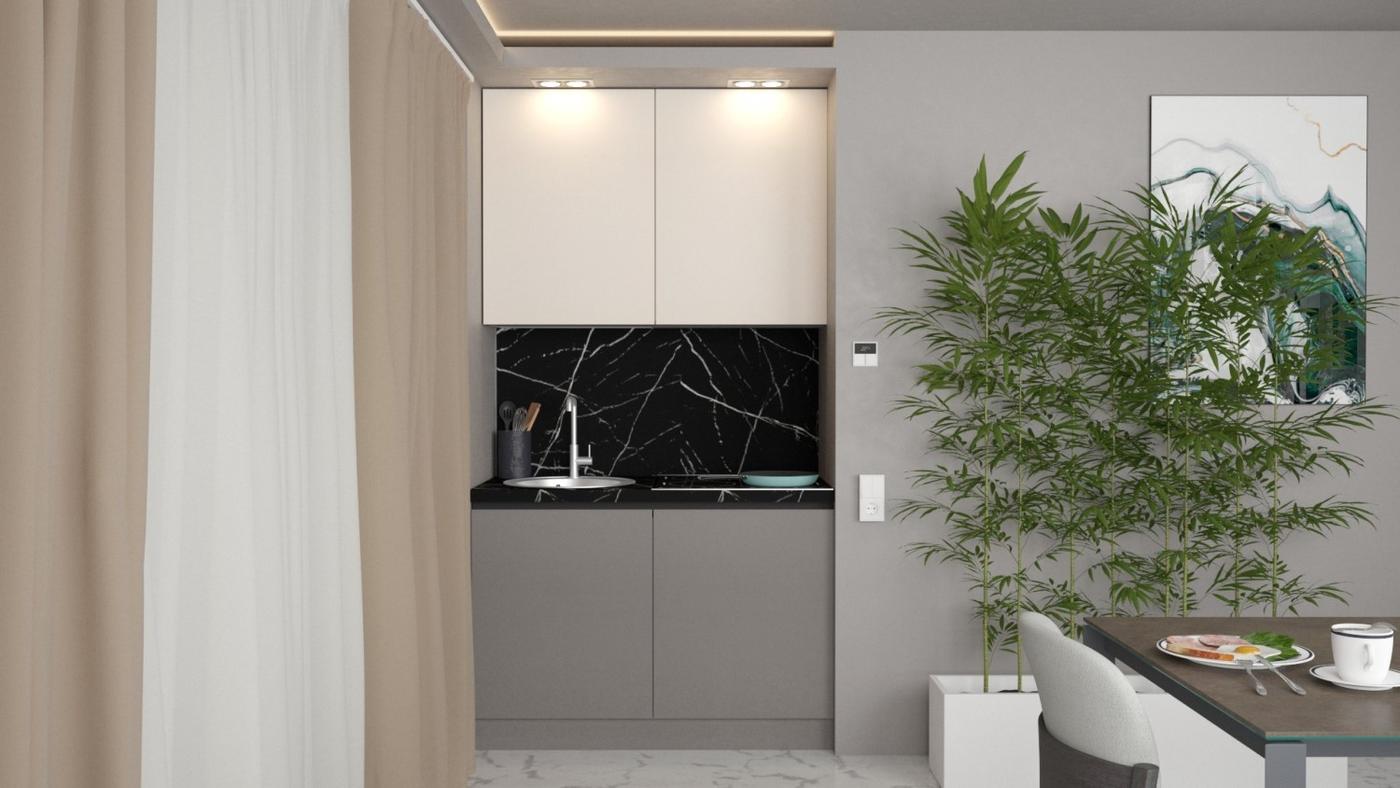 Кухонный гарнитур ArtFlame Gola 1.2 м Crem(Бежевый)/Stone Grey(Серый)