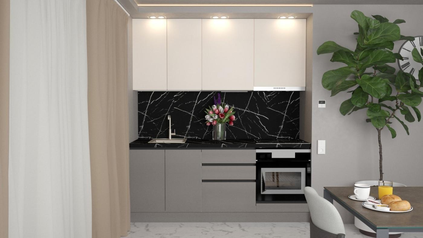 Set mobila bucatarie ArtFlame Gola 2 m Cream(Bej)/Stone Grey(Gri)