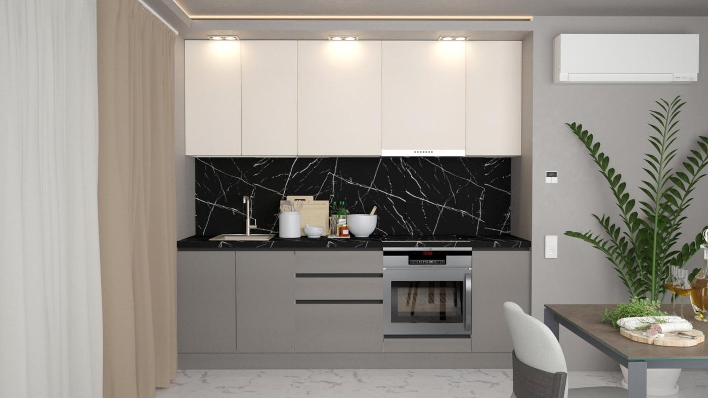 Set mobila bucatarie ArtFlame Gola 2.4 m Cream(Bej)/Stone Grey(Gri)