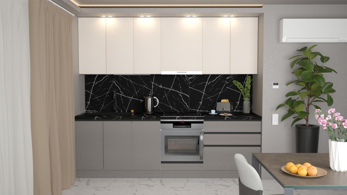 Set mobila bucatarie ArtFlame Gola 2.6 m Cream(Bej)/Stone Grey(Gri)