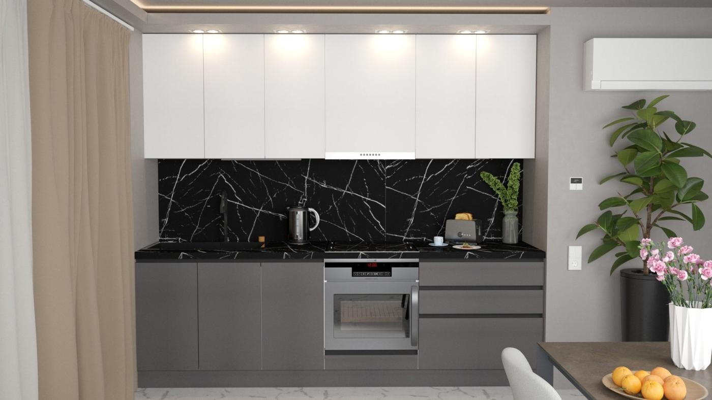 Set mobila bucatarie ArtFlame Gola 2.6 m White(Alb)/Storm Grey(Gri)