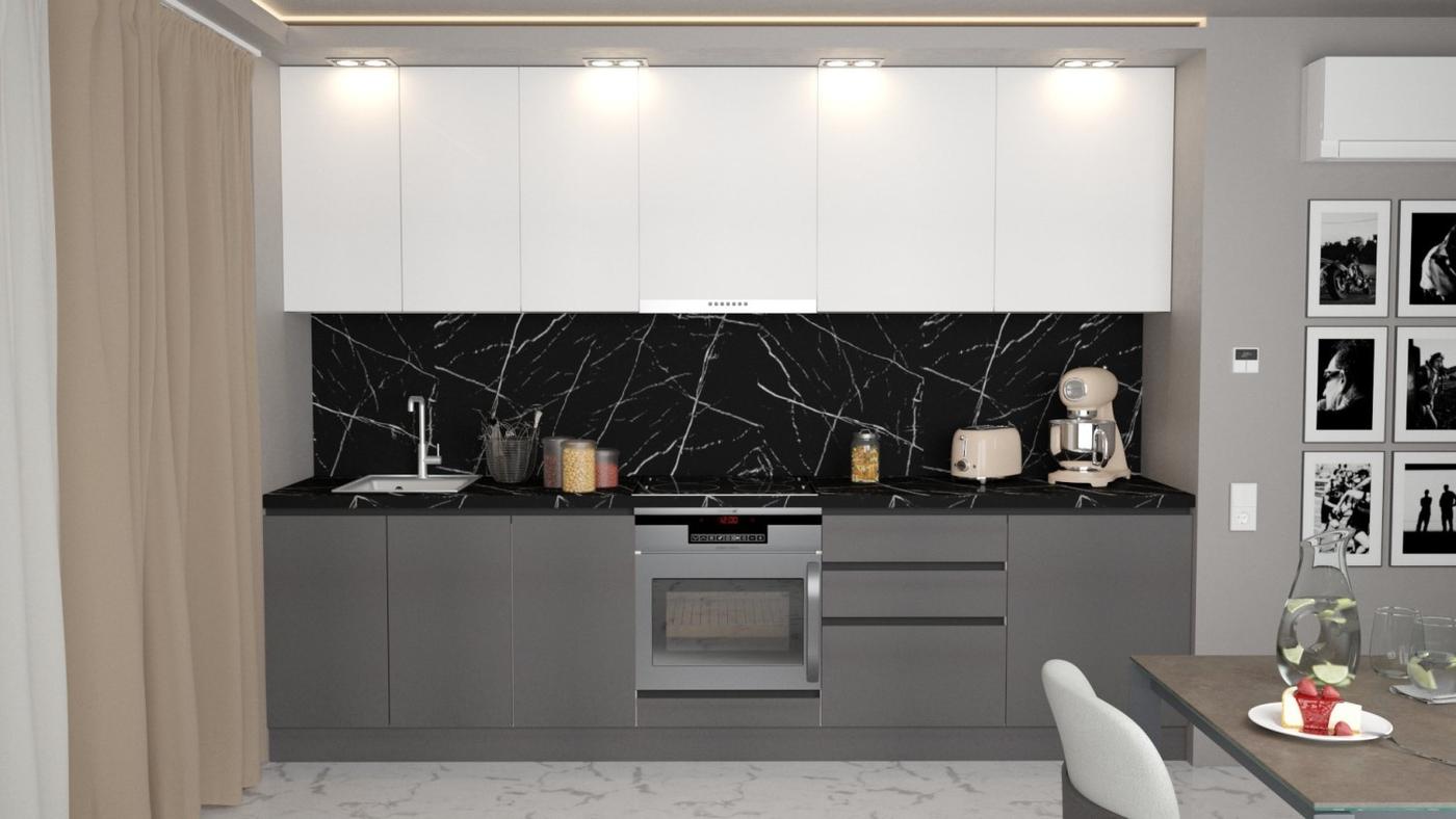 Set mobila bucatarie ArtFlame Gola 3 m White(Alb)/Storm Grey(Gri)