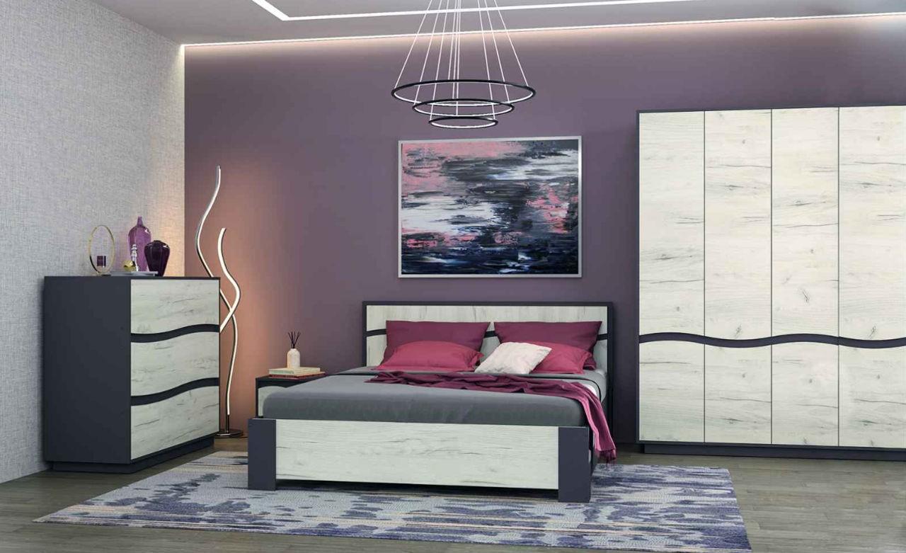 Set dormitor Yasen Geneva gri grafite/stejar craft alb