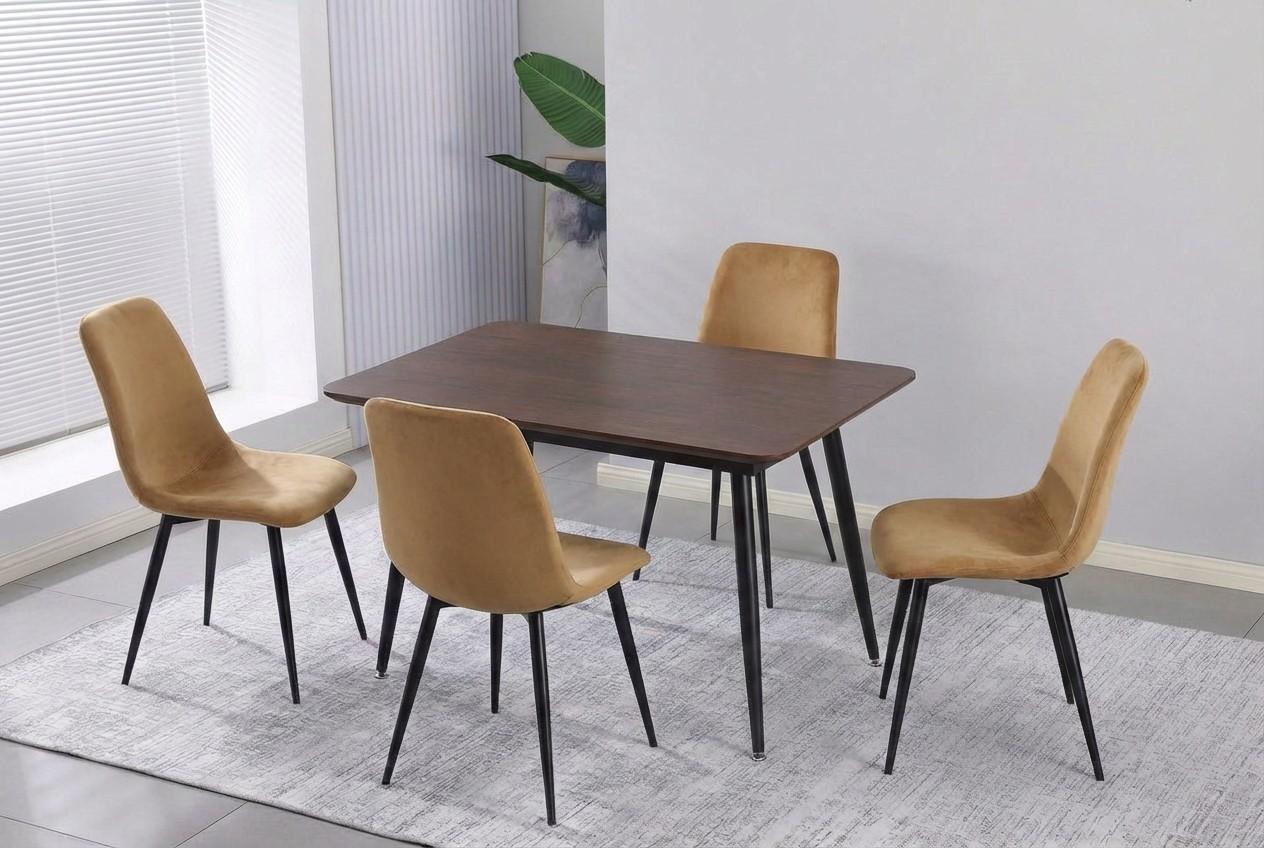 Набор стол и стулья Yasen Т1921 Текстура Дерево Коричневый + 4 стула С1703 (HLR-12) Велюр Коричневый