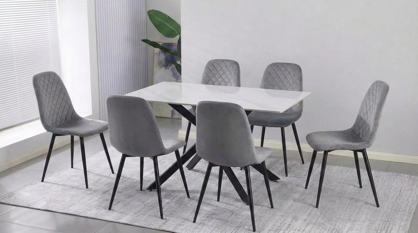 Set de masa si scaune Yasen DT-2423 120x80 Mocha White + 6 scaune DC 5010 (HLR 22) Gri