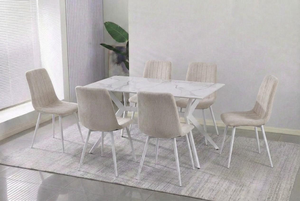 Набор стол и стулья Yasen DT-2420 Мокко Белый / Белый + 6 стульев C 2301 (UF865-02) Бежевый / Белый