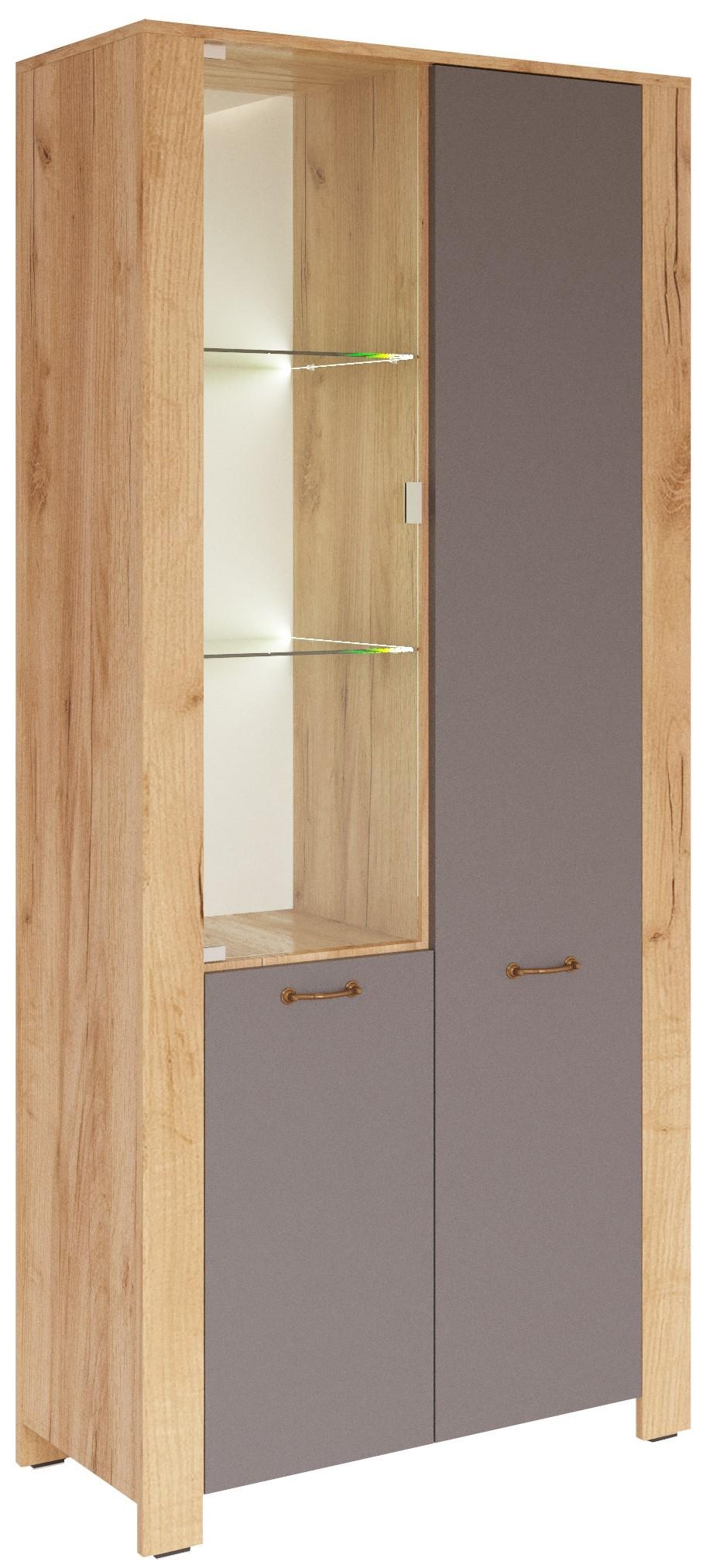 Шкаф витрина ML Mobila Вега №6 2ДВ Дуб Золотой/Антрацит