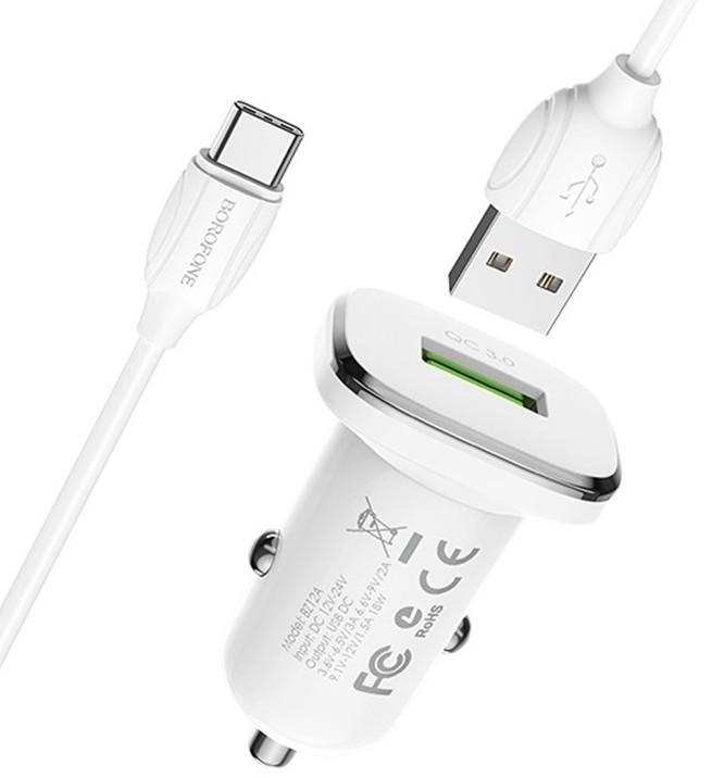 Автомобильная зарядка Borofone USB to MicroUSB BZ12A Lasting White