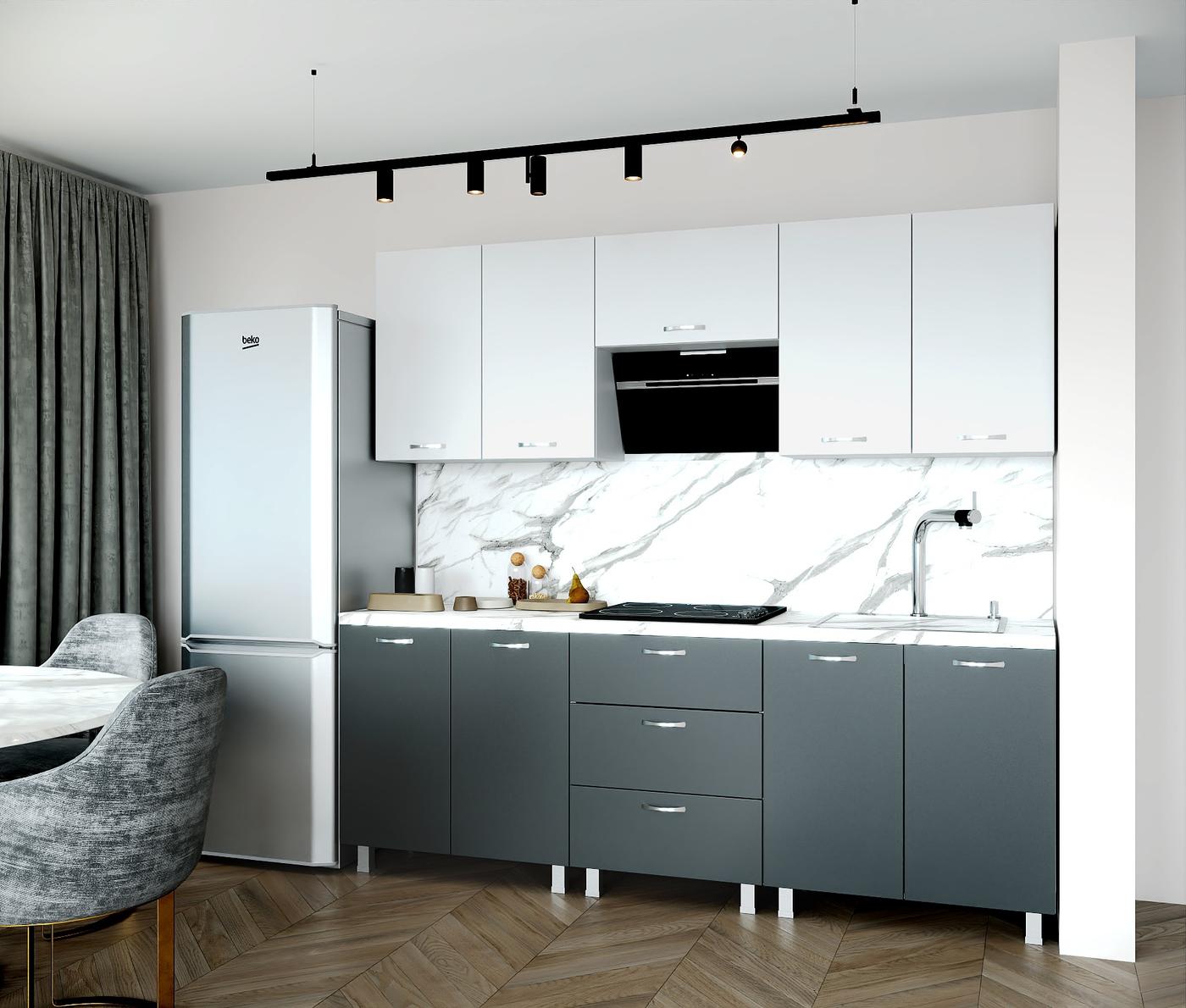 Set mobila bucatarie ML Mobila Omega Nr.1 2.2 m Alb/Antracit