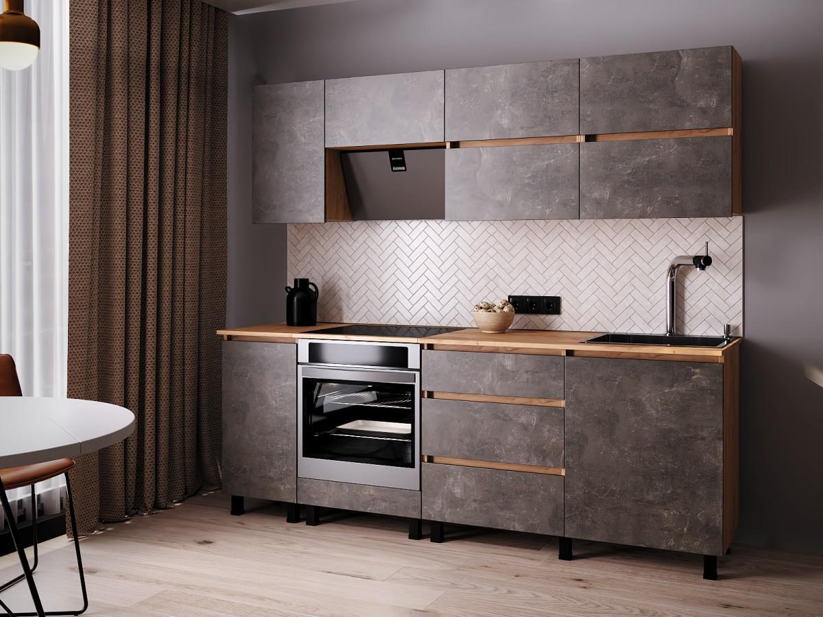 Set mobila bucatarie ML Mobila Nais 2.2 m Stejar Auriu/Atelie Inchis(Maro)