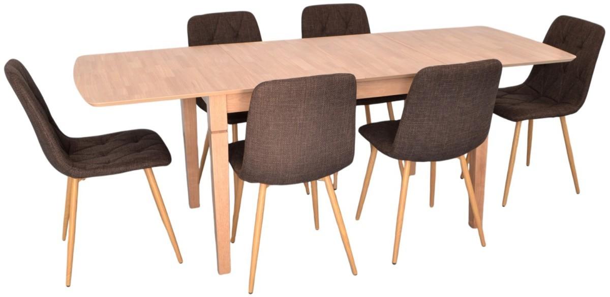 Set de masa si scaune Evelin HV-27V Light Brown + 6 scaune YTC 080 Wo / BJORN45 Dark Brown