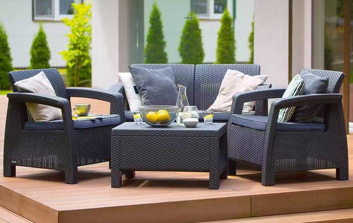 Set mobila de gradina Heniver Novara 2+1+1+T Antracit (Gri)